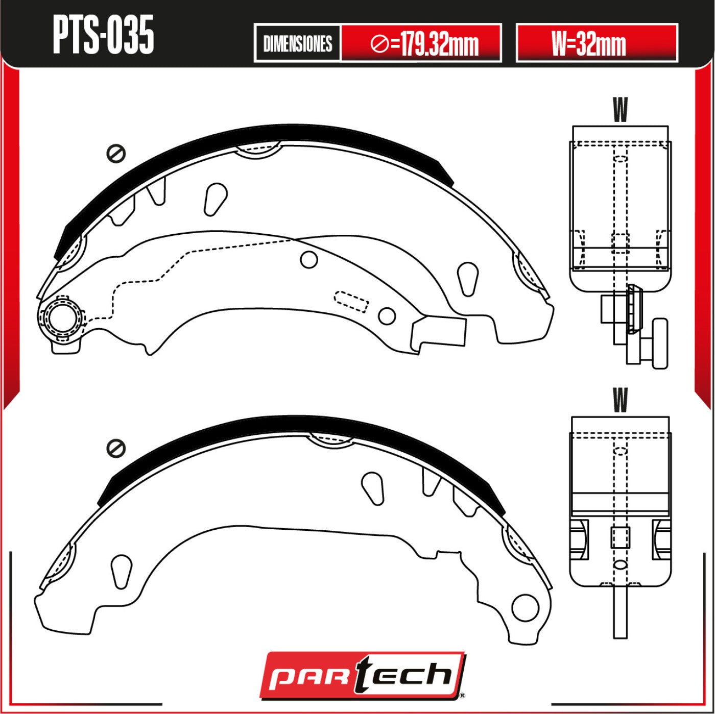 Zapatas para Freno de Tambor PTS-035