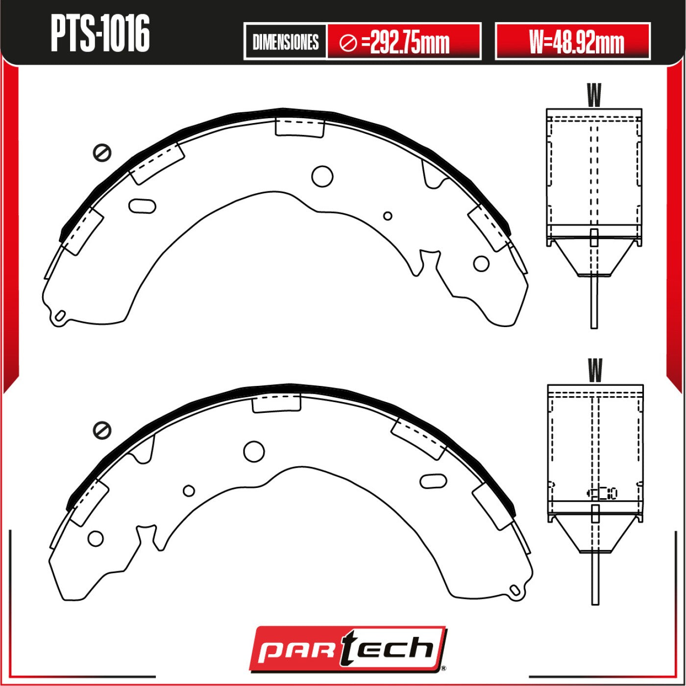 Zapatas para Freno de Tambor PTS-1016