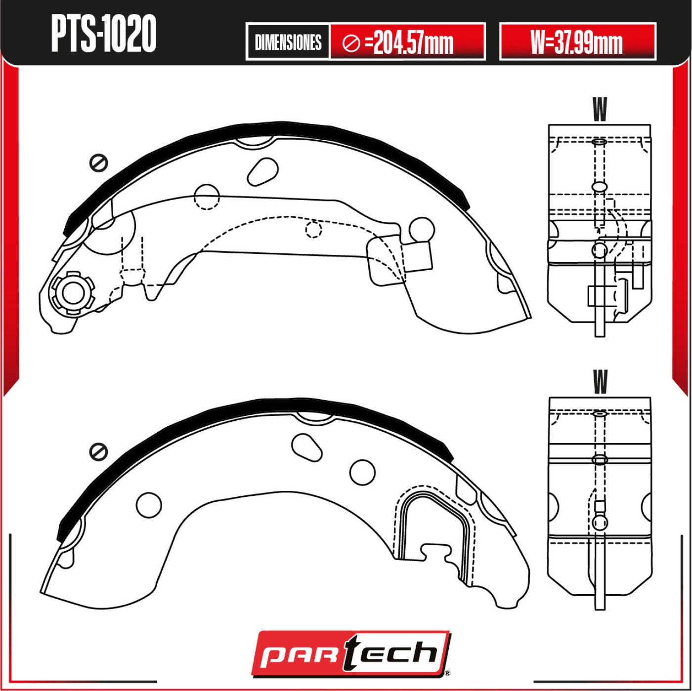 Zapatas para Freno de Tambor PTS-1020