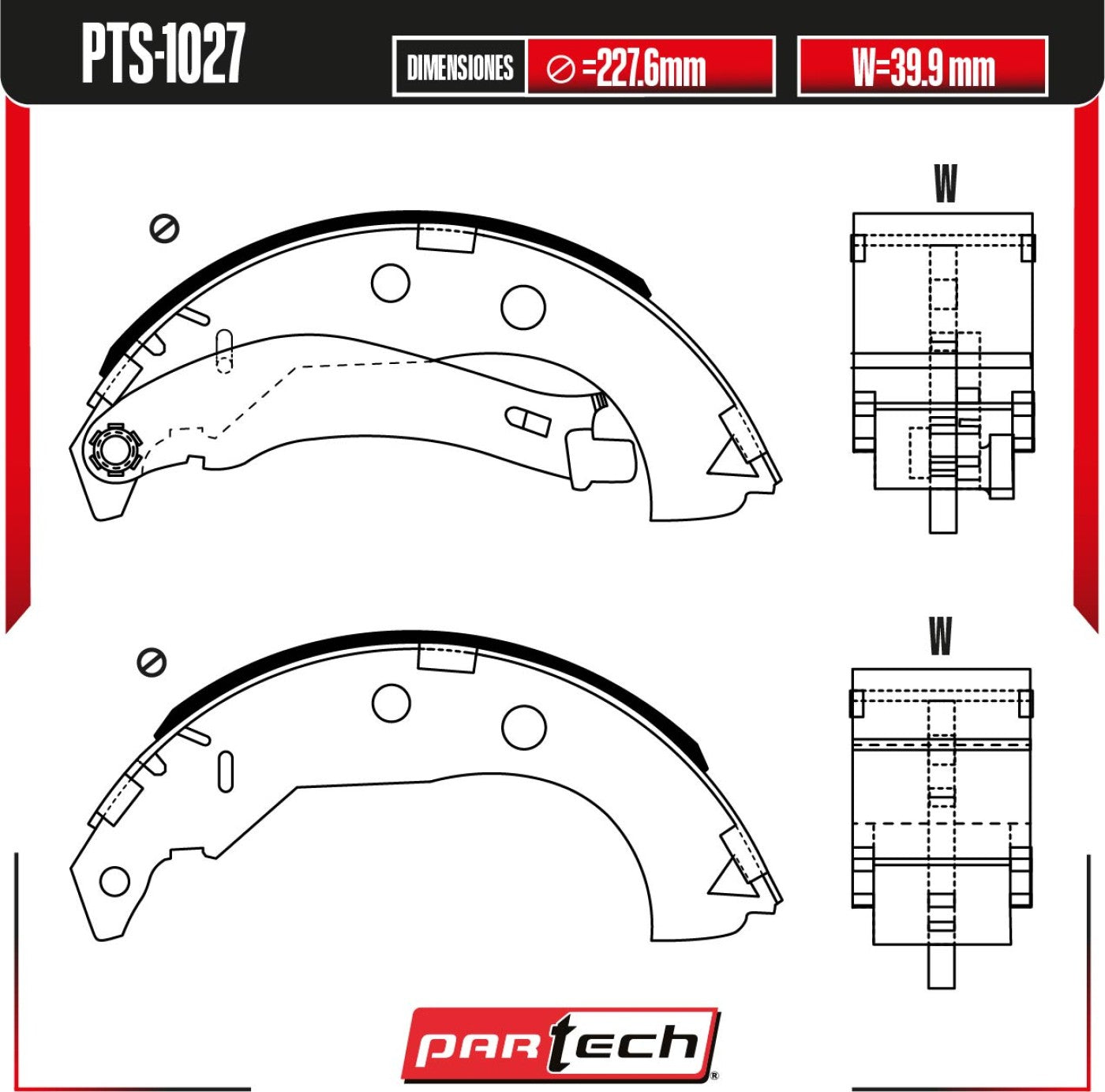 Zapatas para Freno de Tambor PTS-1027