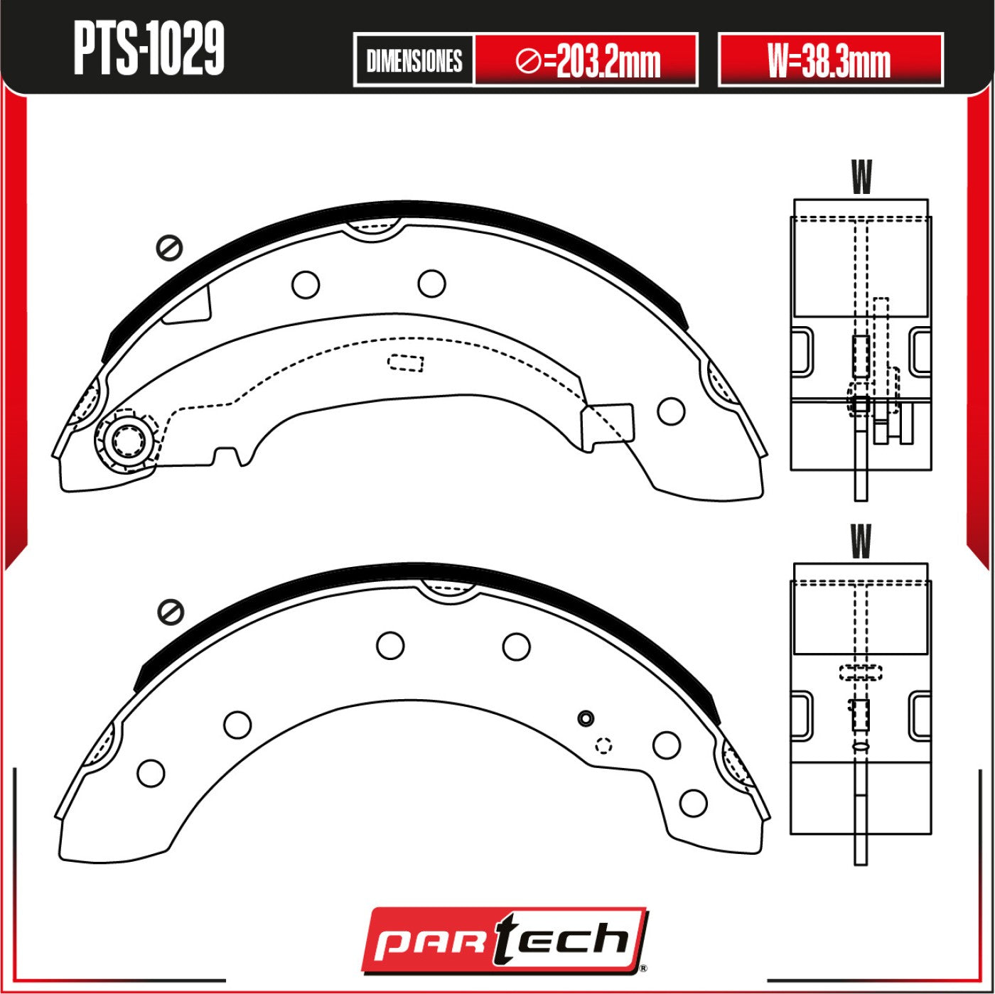 Zapatas para Freno de Tambor PTS-1029