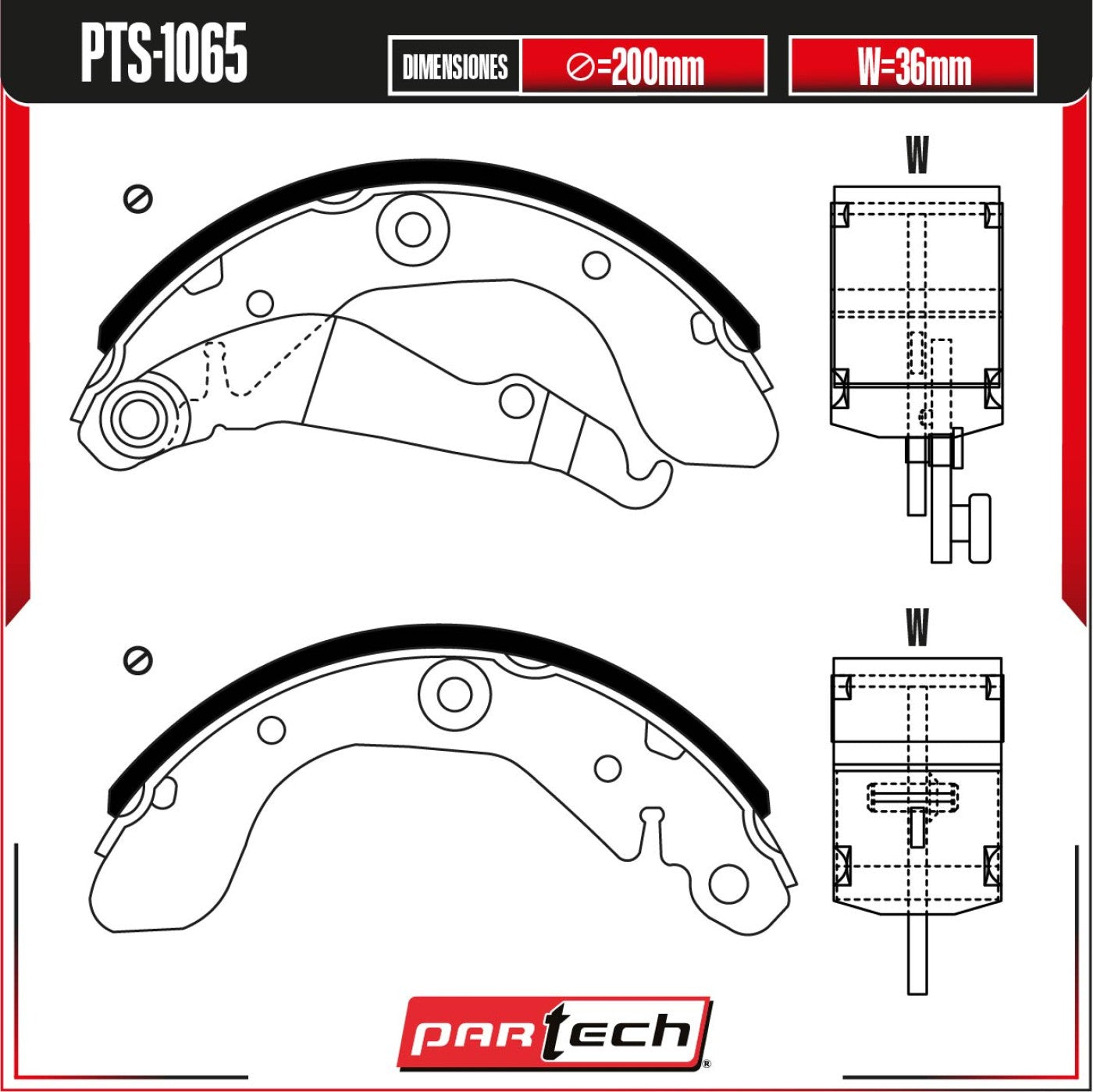 Zapatas para Freno de Tambor PTS-1065
