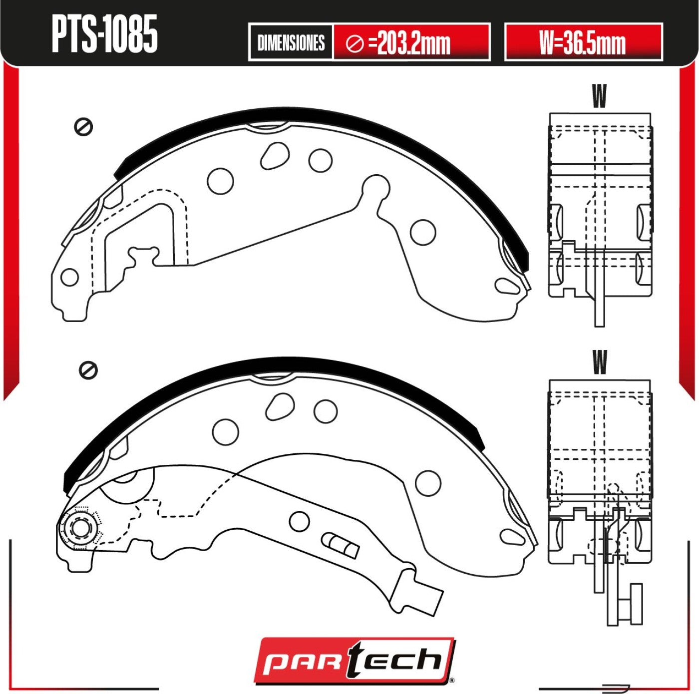 Zapatas para Freno de Tambor PTS-1085
