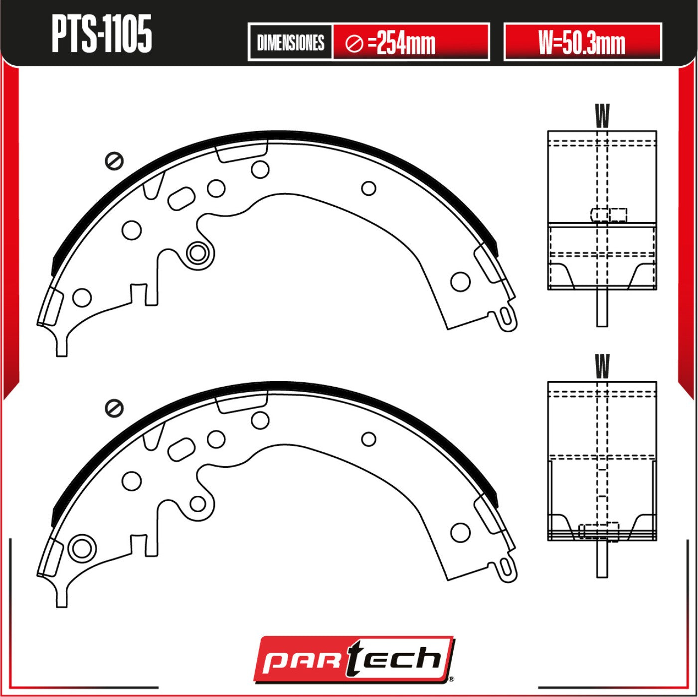 Zapatas para Freno de Tambor PTS-1105