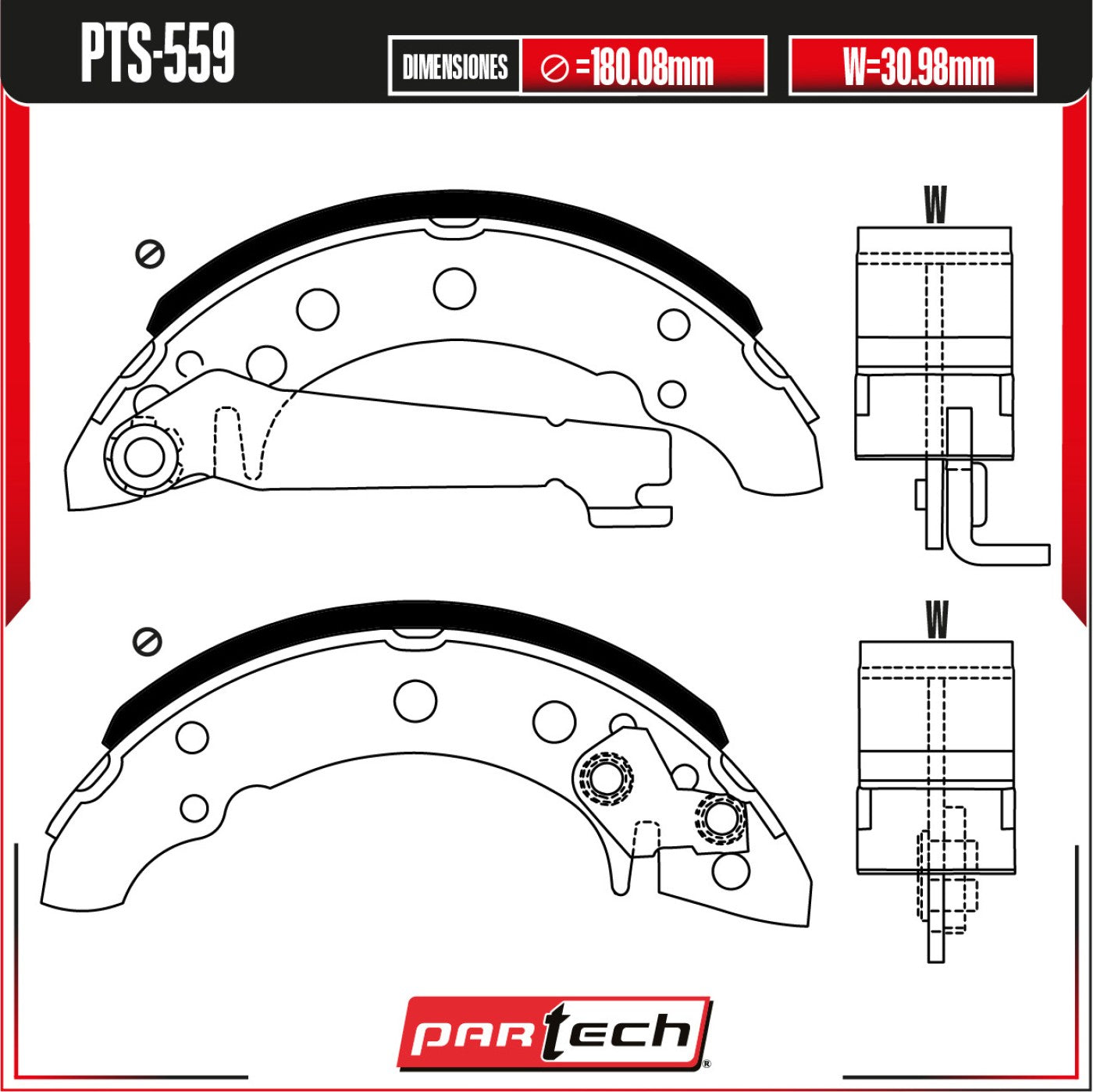 Zapatas para Freno de Tambor PTS-559