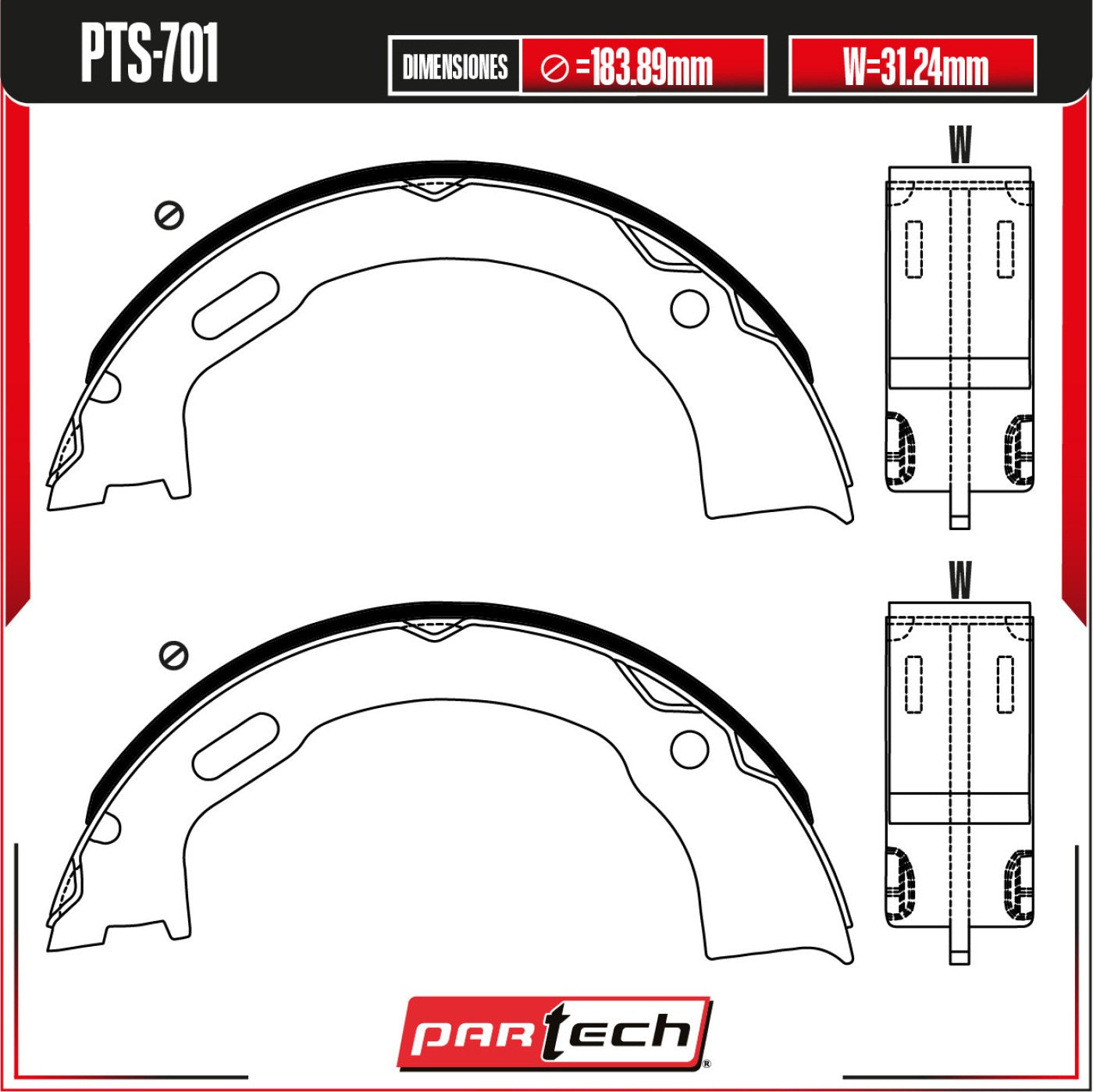 Zapatas para Freno de Tambor PTS-701