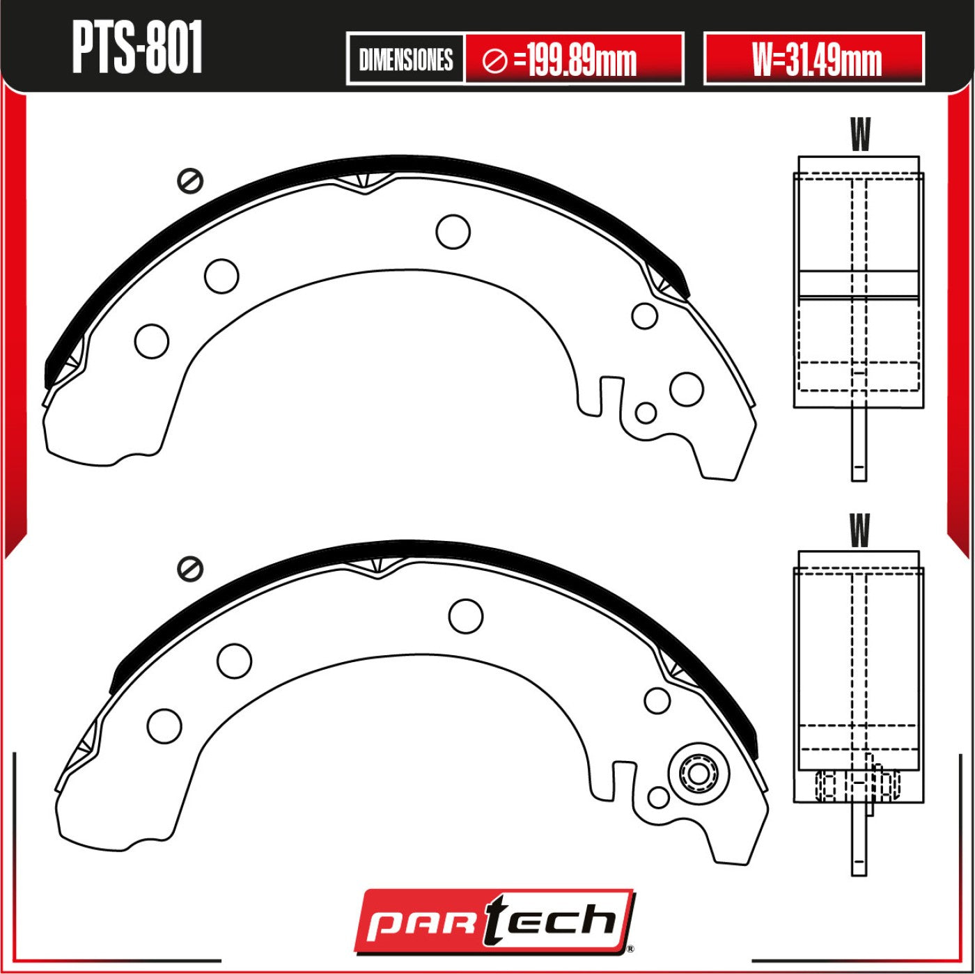 Zapatas para Freno de Tambor PTS-801