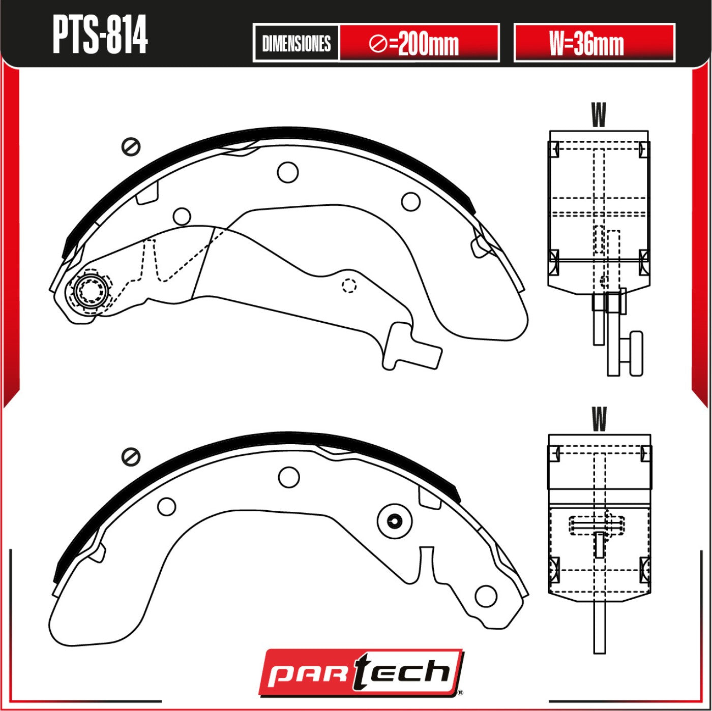 Zapatas para Freno de Tambor PTS-814