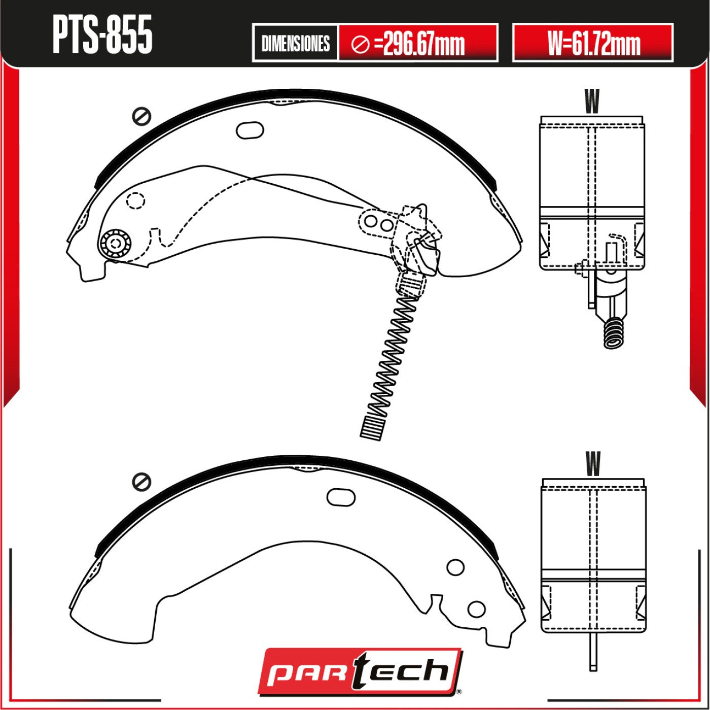 Zapatas para Freno de Tambor PTS-855