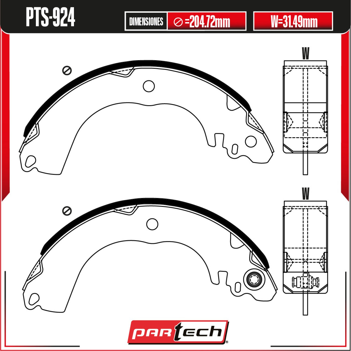 Zapatas para Freno de Tambor PTS-924