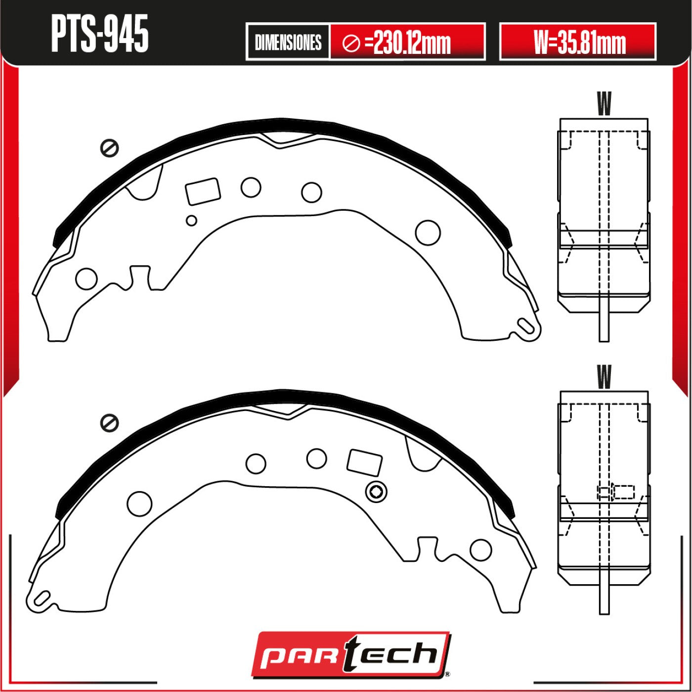 Zapatas para Freno de Tambor PTS-945