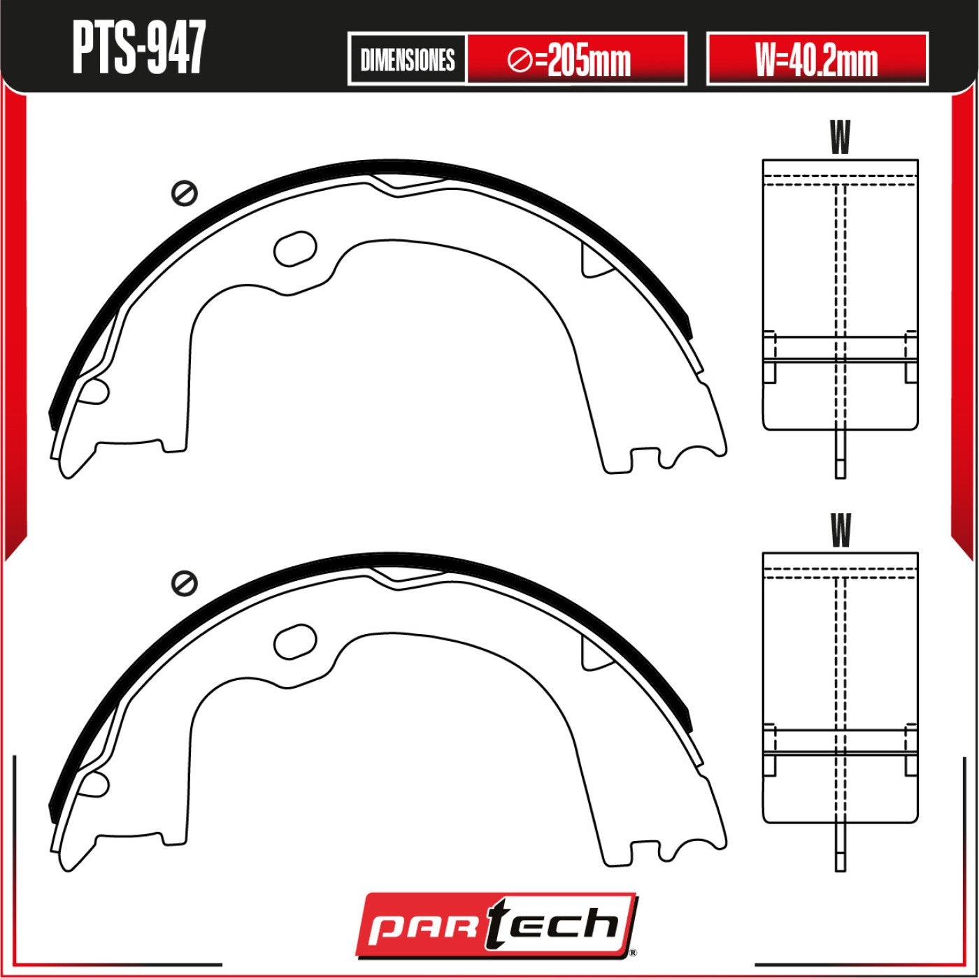 Zapatas para Freno de Tambor PTS-947