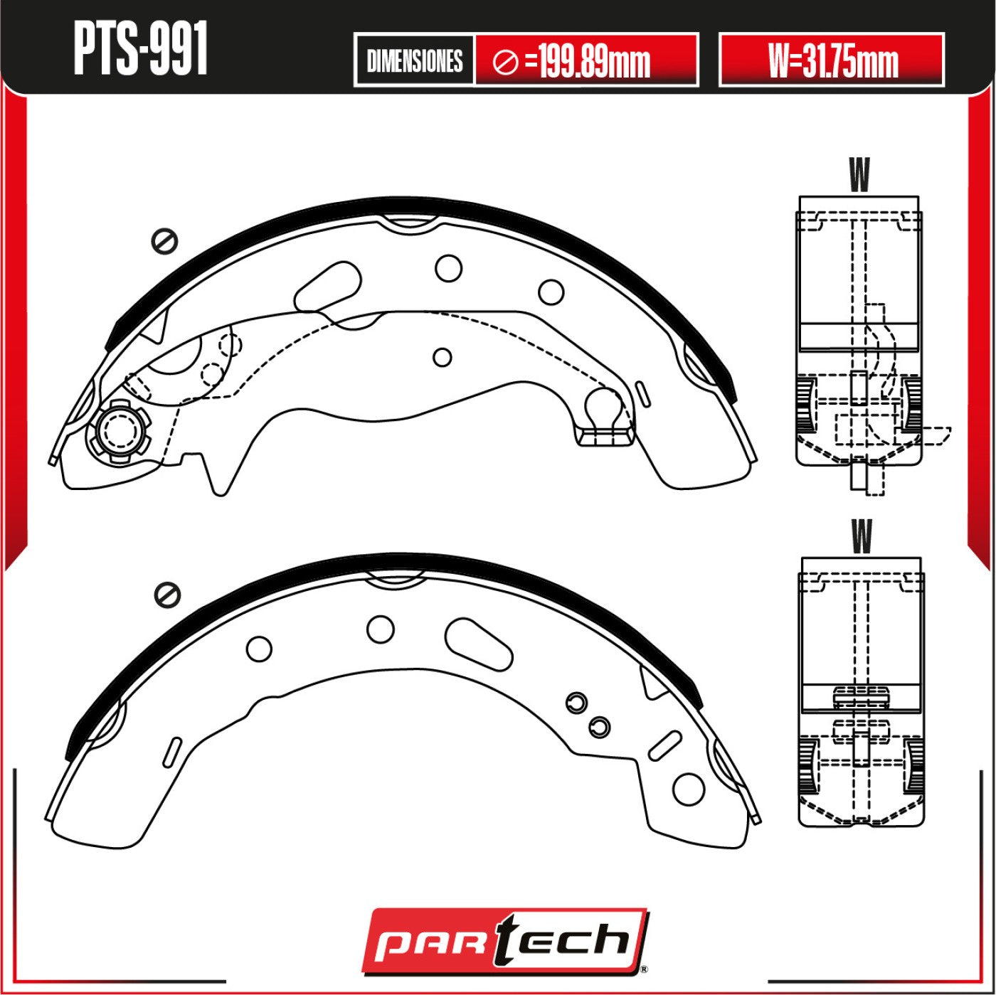 Zapatas para Freno de Tambor PTS-991