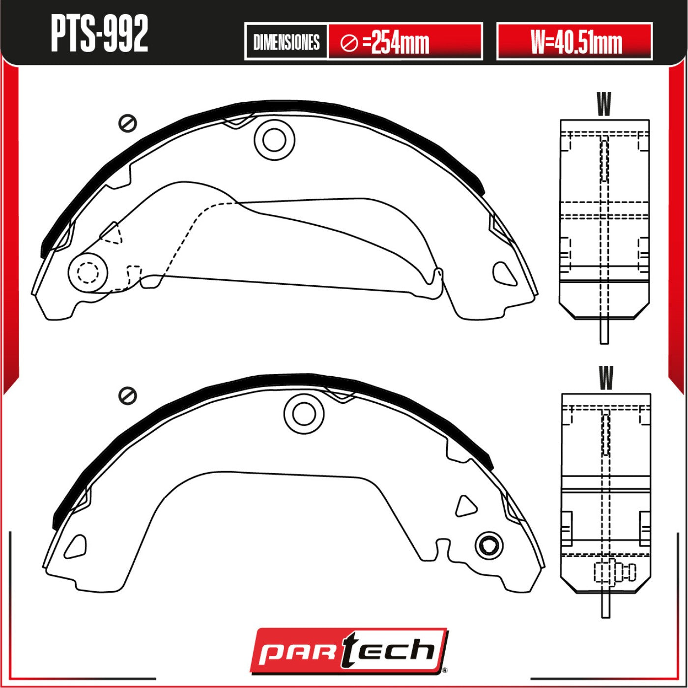Zapatas para Freno de Tambor PTS-992