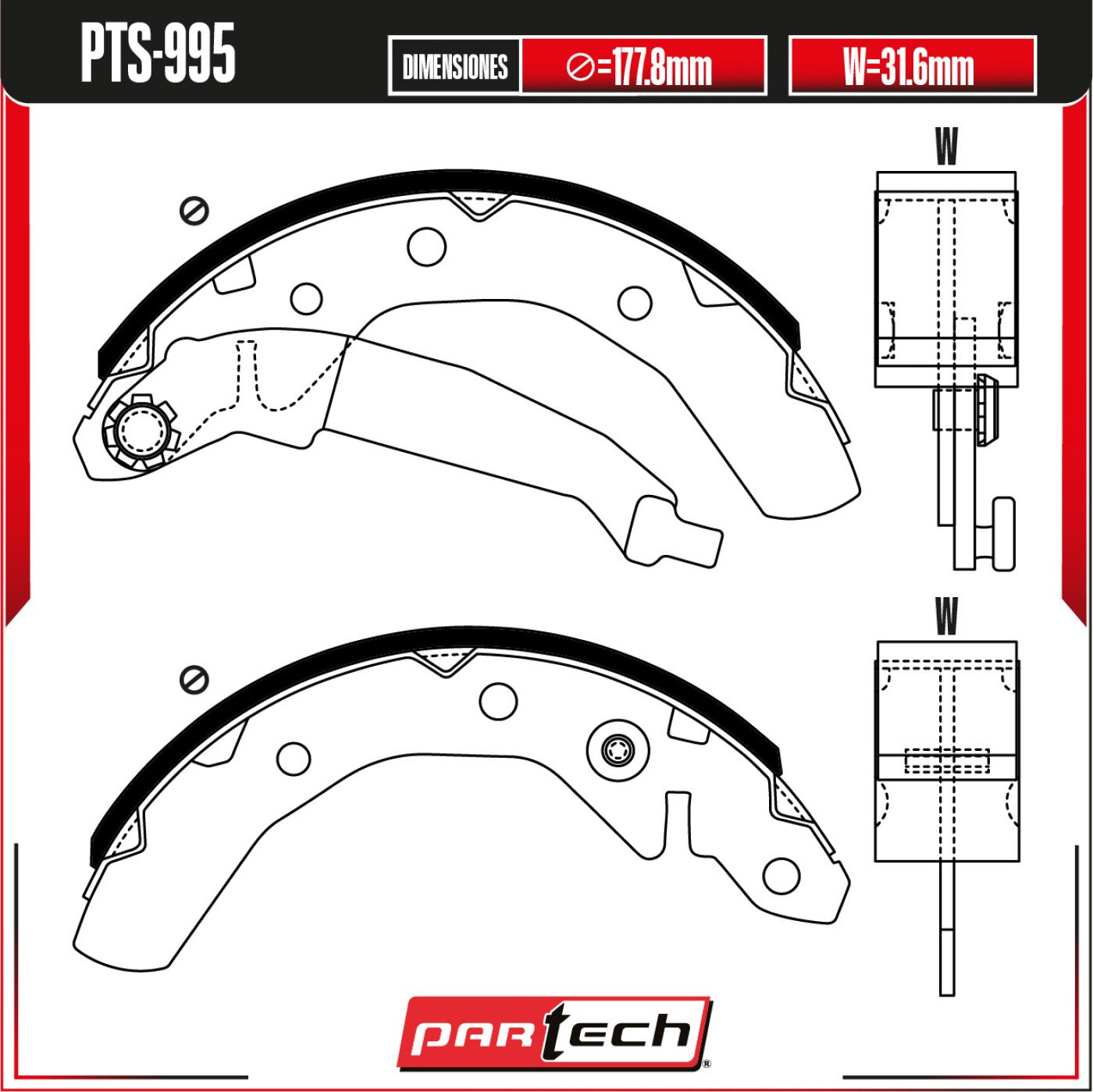 Zapatas para Freno de Tambor PTS-995